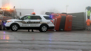 Overturned semitrailer causes delays